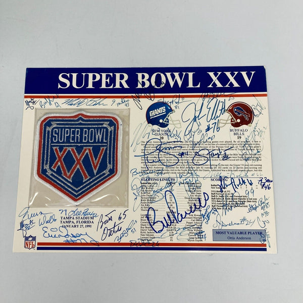 1990 New York Giants Super Bowl Champs Team Signed Commemorative Patch JSA COA