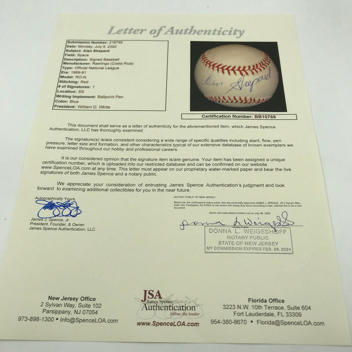Beautiful Alan Shepard Single Signed Baseball With JSA COA Apollo Astronaut