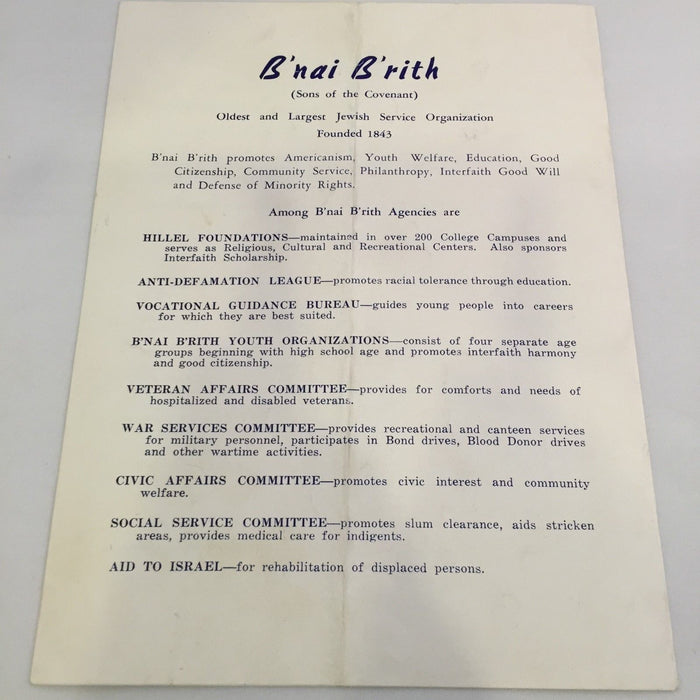 1952 Phil Rizzuto Signed Autographed B'nai Brith Awards Program PSA DNA