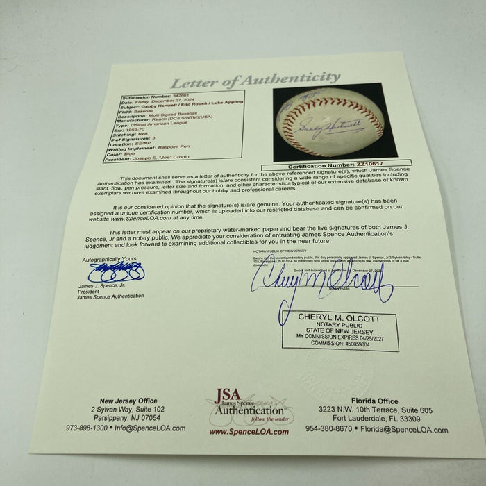 Gabby Hartnett Signed Official American League Joe Cronin Baseball JSA COA