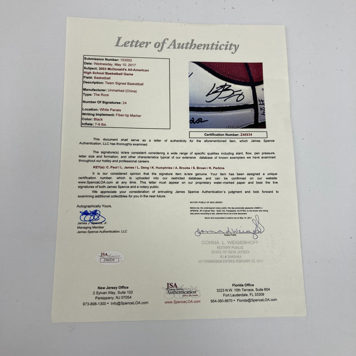 Lebron James Pre Rookie 2003 All American High School Team Signed Basketball JSA