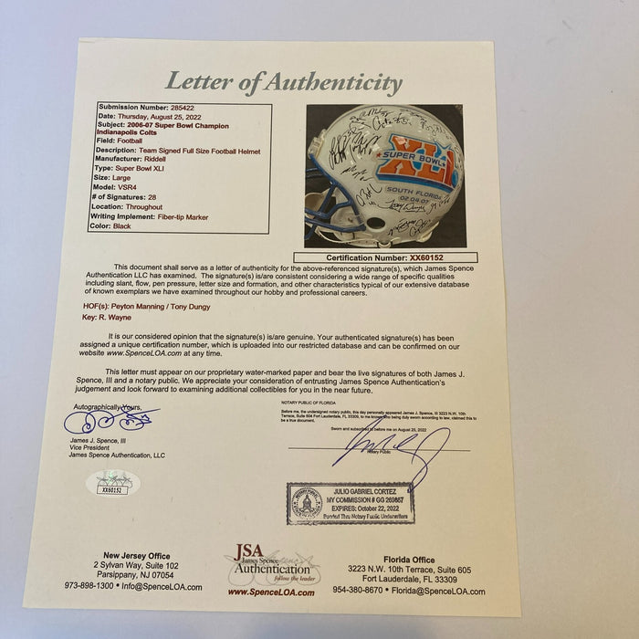2006 Indianapolis Colts Super Bowl Champs Team Signed Helmet Peyton Manning JSA