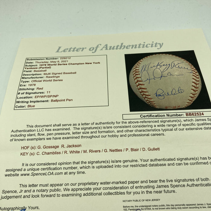 1978 New York Yankees World Series Champs Team Signed W.S. Baseball JSA COA