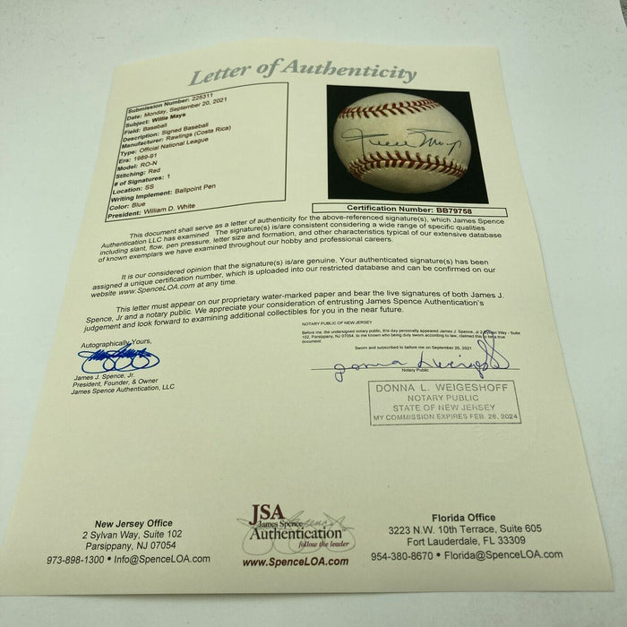 Willie Mays Signed Autographed Official National League Baseball With JSA COA