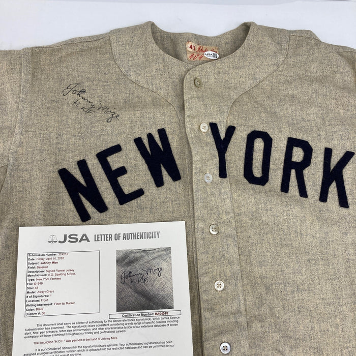 Johnny Mize Signed Vintage 1949 New York Yankees Jersey JSA COA