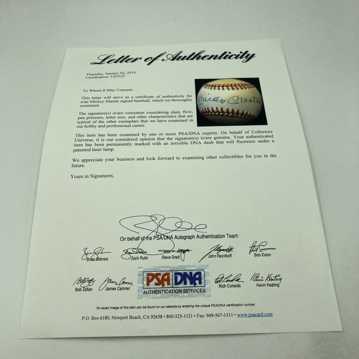 Mickey Mantle Signed Official American League Baseball Mint Auto PSA DNA COA