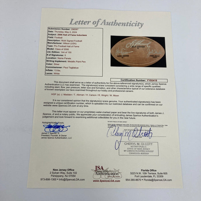 John Madden Troy Aikman 2006 Hall Of Fame Induction Signed Football JSA COA