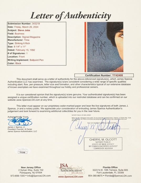 Steve Jobs Signed 1982 Time Magazine PSA DNA Graded 9 MINT Apple