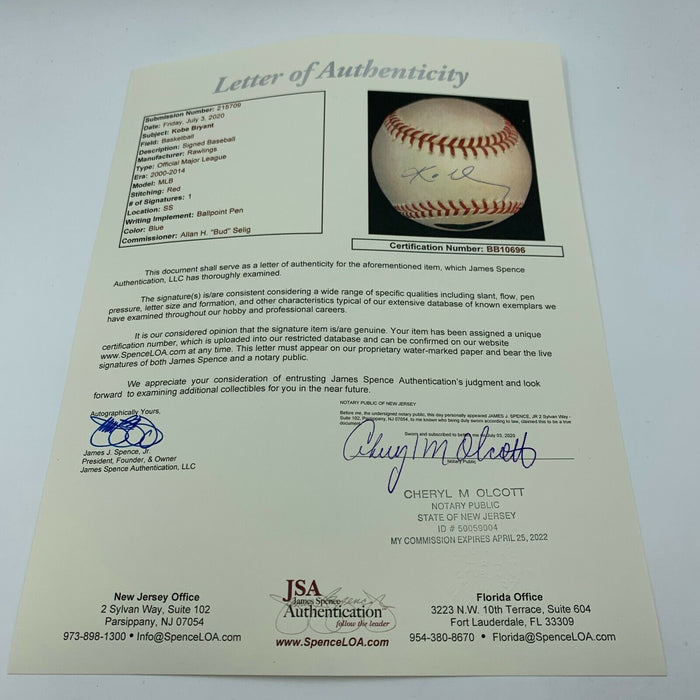 Rare Kobe Bryant Signed Major League Baseball Upper Deck UDA Holo & JSA COA
