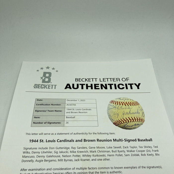 1944 St. Louis Cardinals World Series Champs Team Signed Baseball Beckett COA