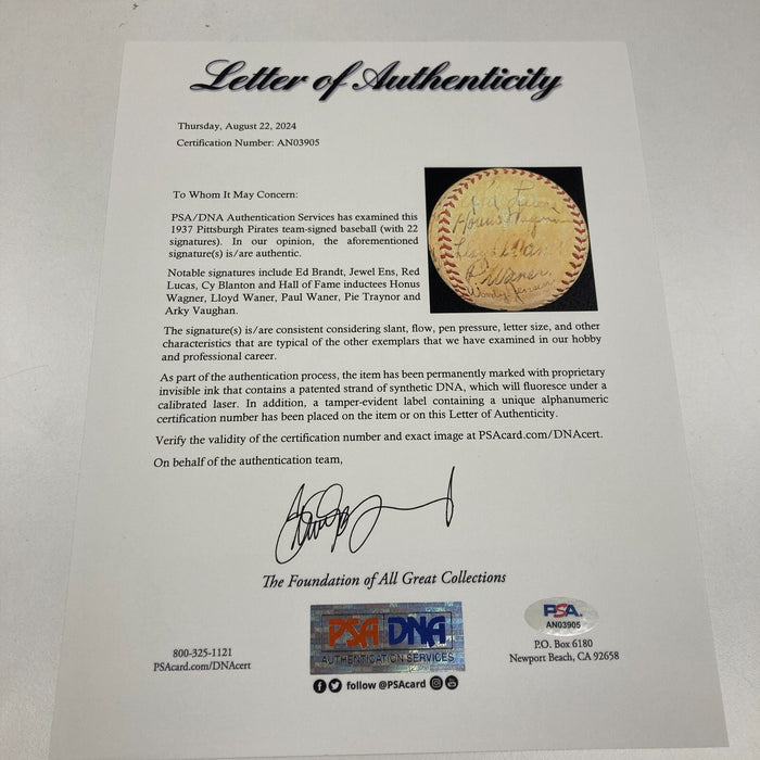Honus Wagner Arky Vaughan Paul Waner Pie Traynor Signed Baseball PSA DNA & BAS