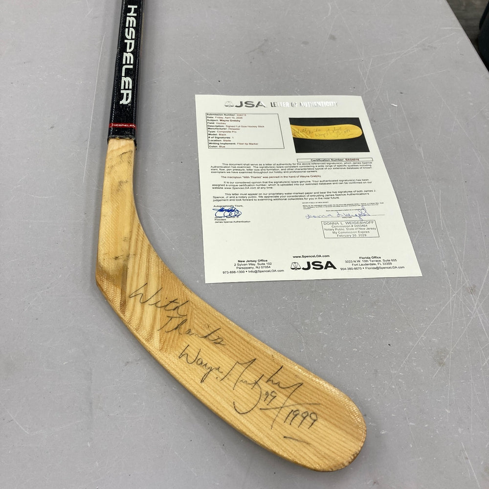 Wayne Gretzky Signed 1999 Game Issued Hespeler Hockey Stick JSA COA