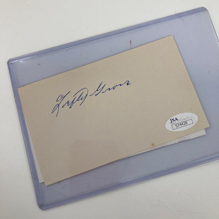 Lefty Grove Signed Index Card Baseball Hall Of Fame JSA COA