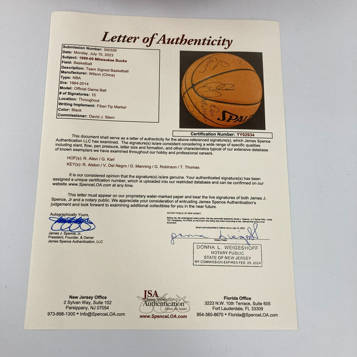 Ray Allen 1999 Milwaukee Bucks Team Signed Spalding NBA Game Basketball JSA