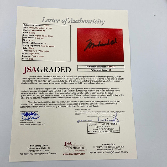 Muhammad Ali Signed Everlast Boxing Gloves Gloves JSA Graded 10 GEM MINT
