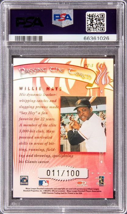 2001 Donruss Elite Passing the Torch Willie Mays Auto Signed 11/100 PSA Auto 9
