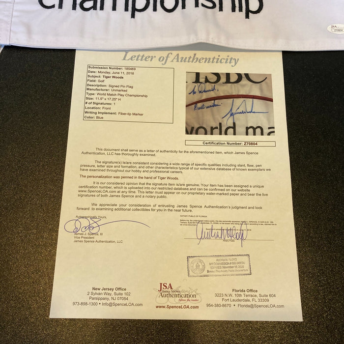 Tiger Woods Signed HSBC World Match Play Championship Flag With JSA COA