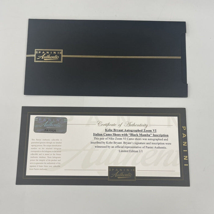 Kobe Bryant "Black Mamba" Signed Inscribed Nike Kobe Sneakers Panini COA  1/1