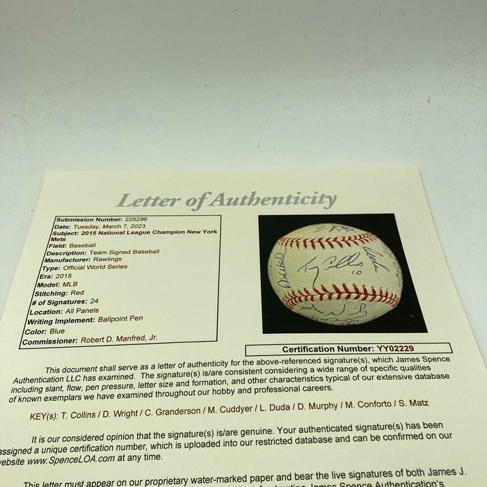 2015 New York Mets NL Champs Team Signed World Series Baseball JSA COA