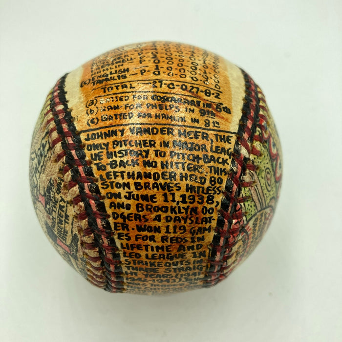 Johnny Vander Meer 2 Straight No Hitters George Sosnak Folk Art Signed Baseball
