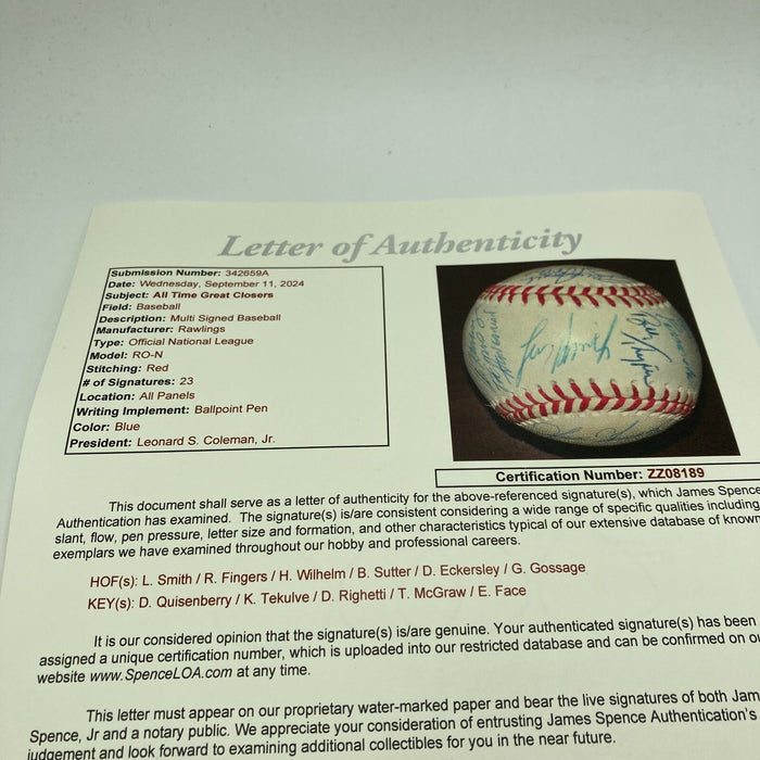 Legendary All Time Great Closers Multi Signed Baseball 23 Signatures JSA COA