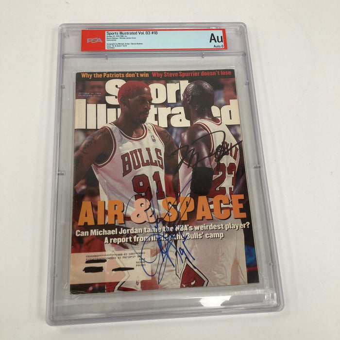 Michael Jordan & Dennis Rodman Signed 1995 Sports Illustrated Magazine PSA 8