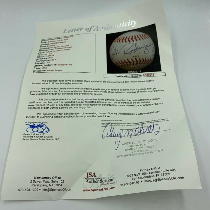 Beautiful Alex Rodriguez Pre Rookie 1994 Signed Minor League Baseball JSA COA