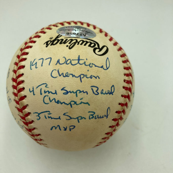 Joe Montana Signed Heavily Inscribed Career STAT Baseball Reggie Jackson COA