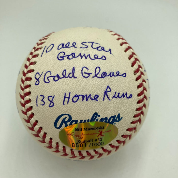 Bill Mazeroski Signed Heavily Inscribed Career STAT Baseball Reggie Jackson COA