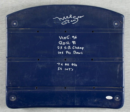 Mel Renfro Signed Heavily Inscribed Stats Texas Stadium Game Used Seat Back JSA