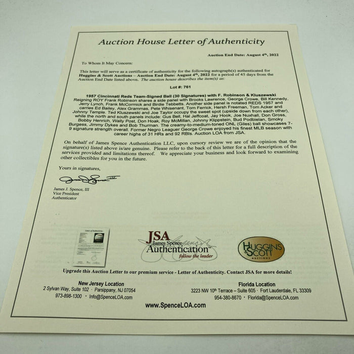 The Finest 1957 Cincinnati Reds Team Signed Baseball JSA COA Frank Robinson