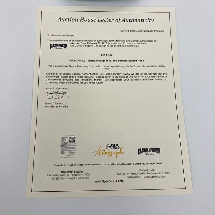 President George H.W. Bush First Lady Barbara Bush Signed Golf Hat JSA COA