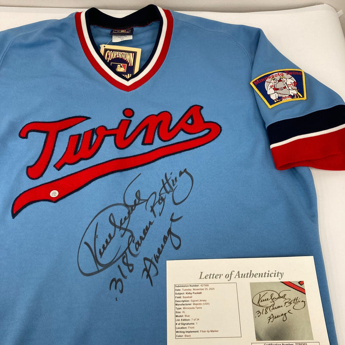 Magnificent Kirby Puckett .318 Batting Average Signed Minnesota Twins Jersey JSA