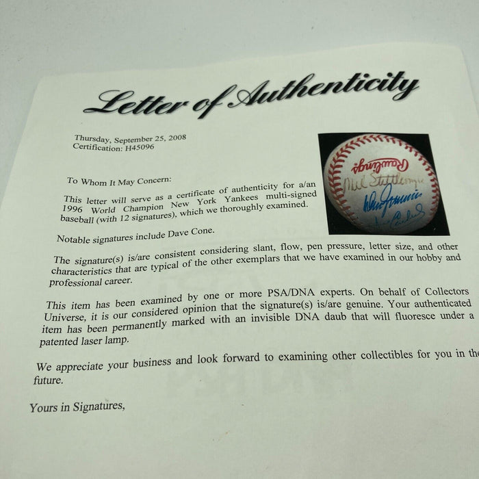 1996 New York Yankees World Series Champs Multi Signed W.S. Baseball PSA DNA