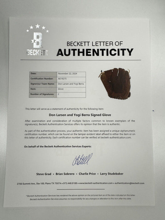 Rare Yogi Berra & Don Larsen Signed 1950's Spalding Baseball Glove Beckett COA