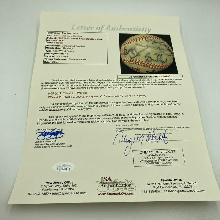 1996 Yankees Signed Baseball George Steinbrenner Billy Crystal Kevin Spacey JSA