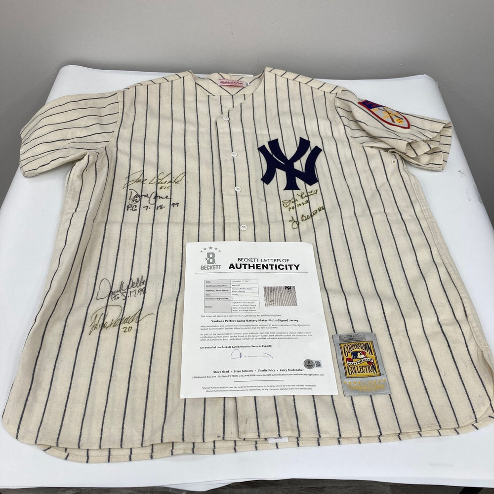 New York Yankees Perfect Game Signed Jersey Larsen Wells Cone Yogi Berra Beckett