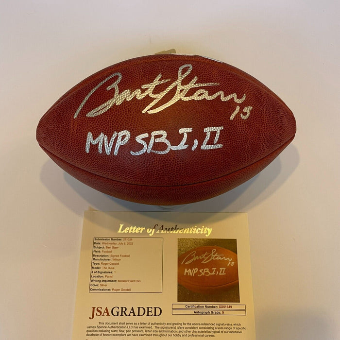 Bart Starr "MVP SB I & II" Signed Inscribed Wilson NFL Game Football JSA COA