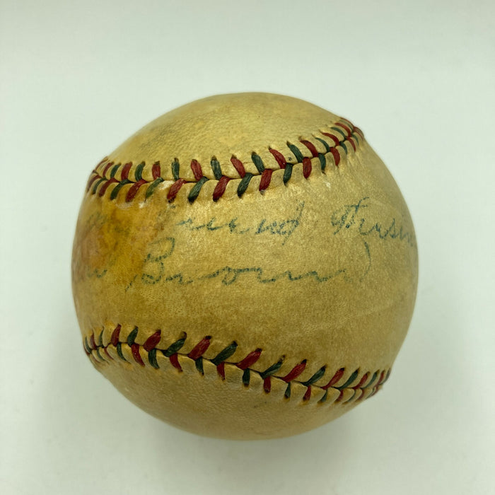 Extraordinary Mordecai "Three Finger" Brown Single Signed 1920s Baseball JSA COA