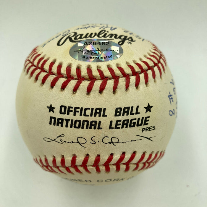 Joe Morgan Signed Heavily Inscribed Career STAT Baseball Reggie Jackson COA