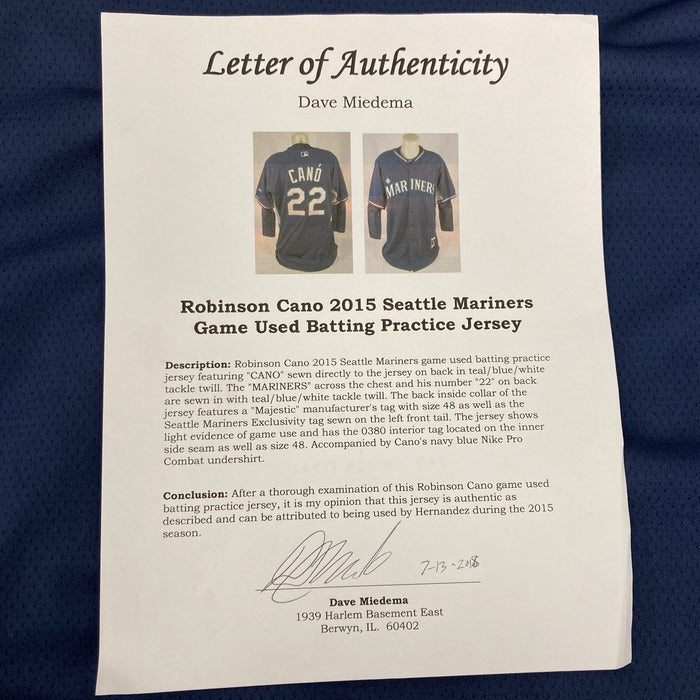 Robinson Cano 2015 Seattle Mariners Game Used Majestic Jersey With COA