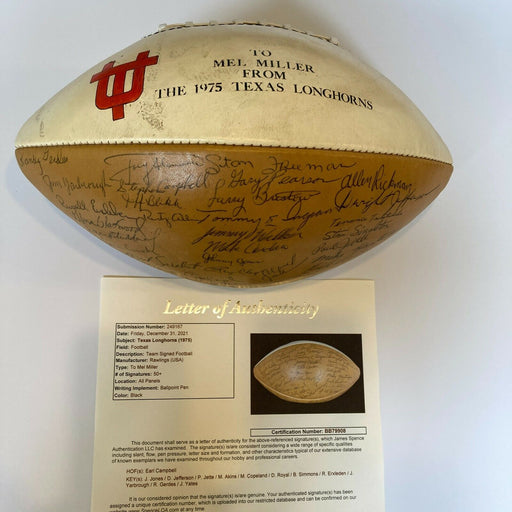 1975 Texas Longhorns Team Signed Football 50+ Sigs Earl Campbell JSA COA