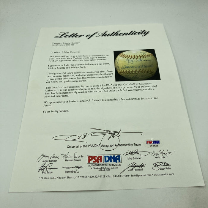 1956 Yankees World Series Champs Team Signed Baseball Mickey Mantle PSA DNA COA