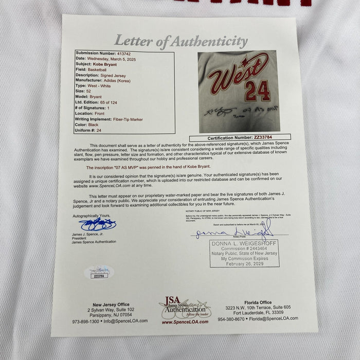 Kobe Bryant "2007 A.S. MVP" Signed 2007 All Star Game Jersey UDA Upper Deck JSA