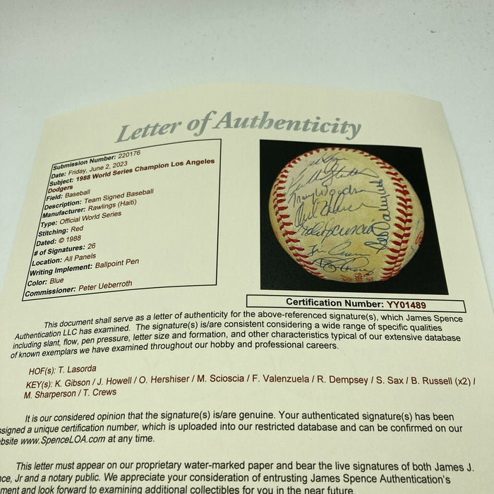 1988 Los Angeles Dodgers World Series Champs Team Signed Baseball JSA COA