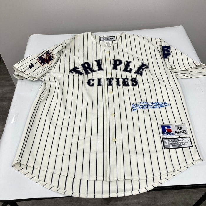 Whitey Ford Signed Heavily Inscribed Binghamton Triplets Minor League Jersey JSA