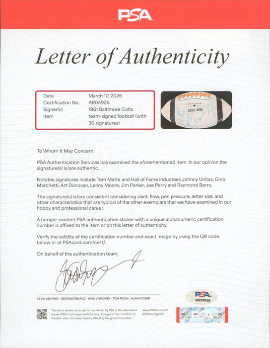 1962 Baltimore Colts Team Signed Spalding Football Johnny Unitas PSA DNA COA