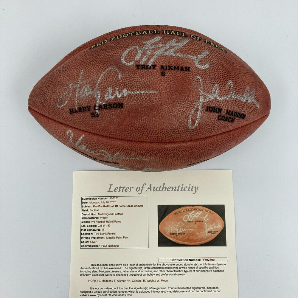 John Madden Troy Aikman 2006 Hall Of Fame Induction Signed Football JSA COA