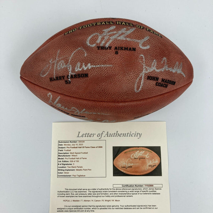 John Madden Troy Aikman 2006 Hall Of Fame Induction Signed Football JSA COA