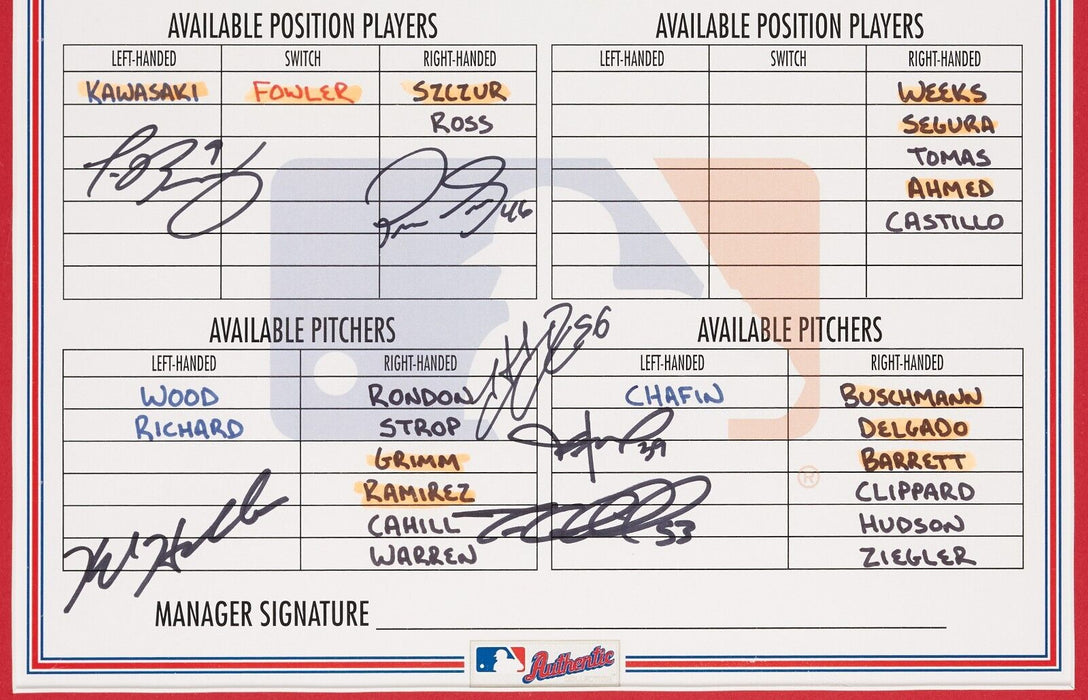 2016 Chicago Cubs World Series Champs Team-Signed Game Used Lineup Card MLB Auth